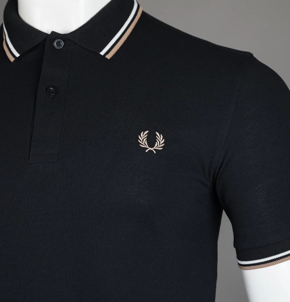 Fred Perry M3600 Polo Shirt Black/Snow White/Warm Stone - Image 4