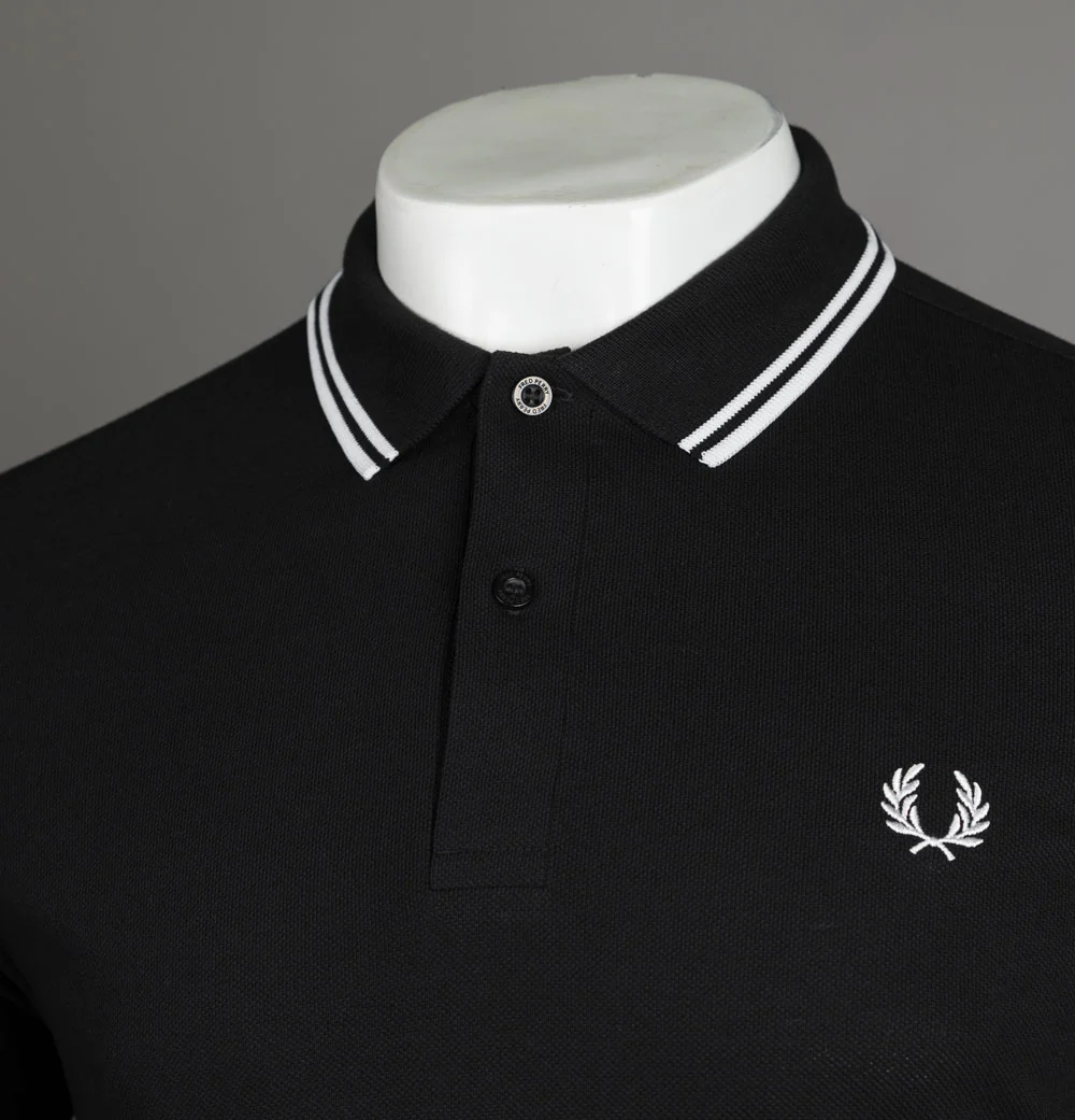 Fred Perry M3600 Polo Shirt Black/White - Image 3