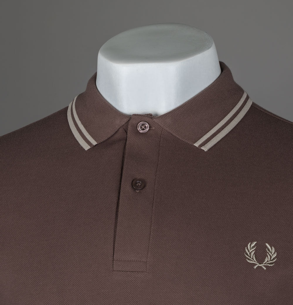Fred Perry M3600 Polo Shirt Brick/Warm Grey - Image 3
