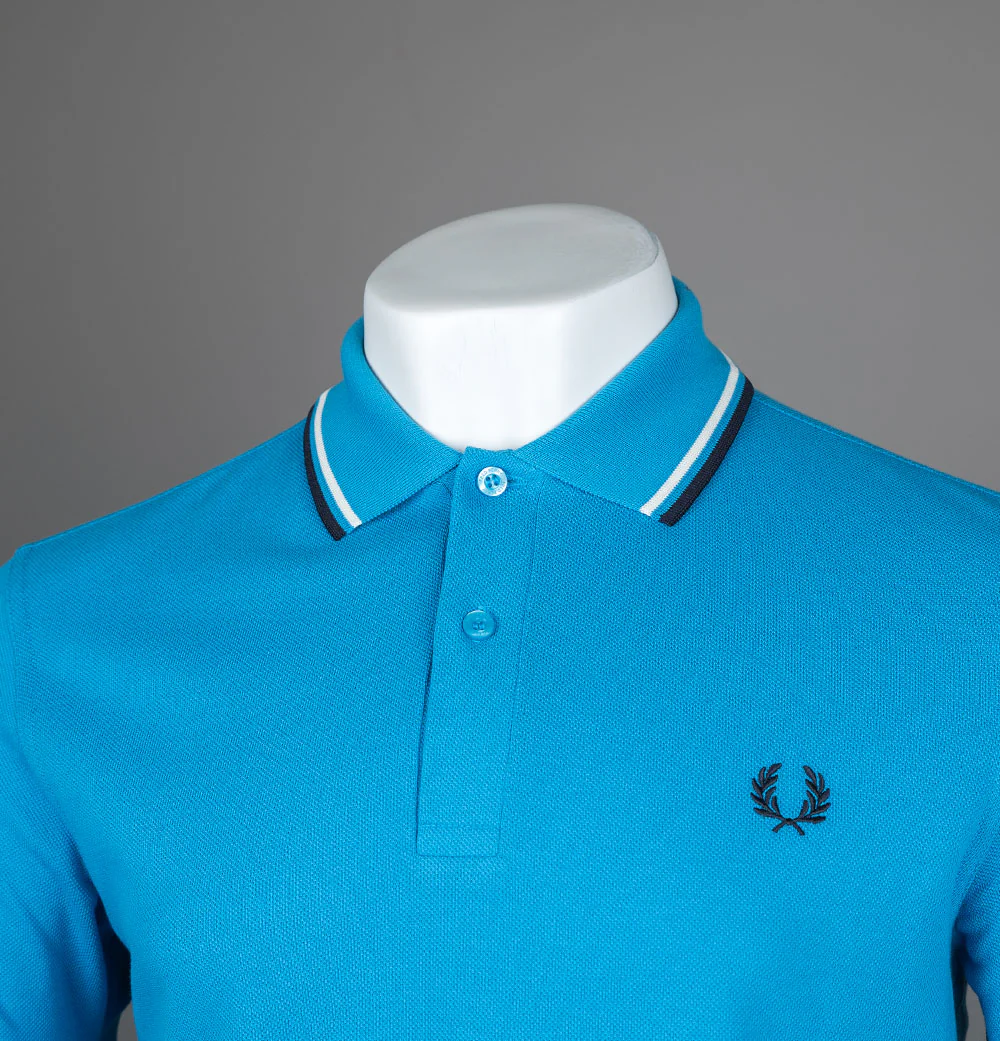Fred Perry M3600 Polo Shirt Court Blue/Ecru/Navy - Image 3