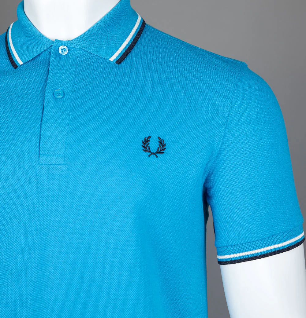 Fred Perry M3600 Polo Shirt Court Blue/Ecru/Navy - Image 4