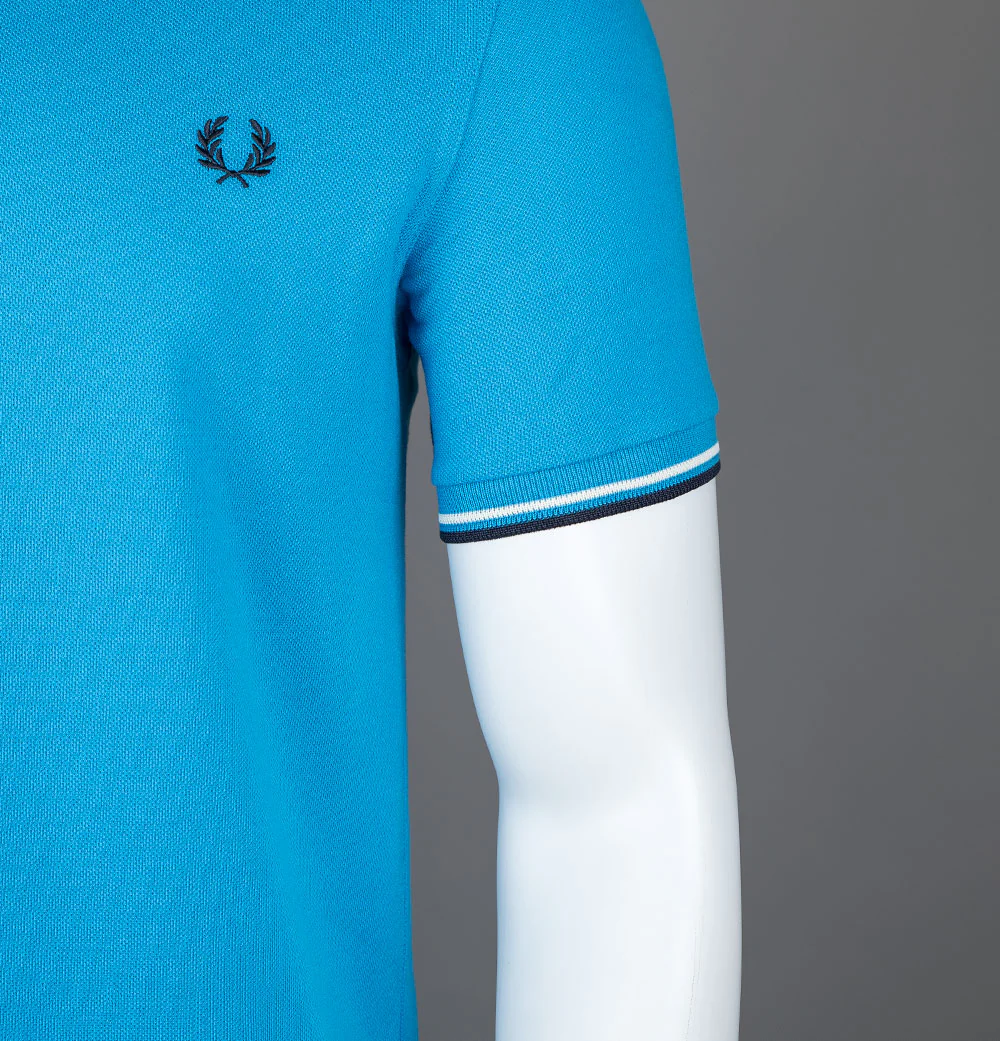 Fred Perry M3600 Polo Shirt Court Blue/Ecru/Navy - Image 5
