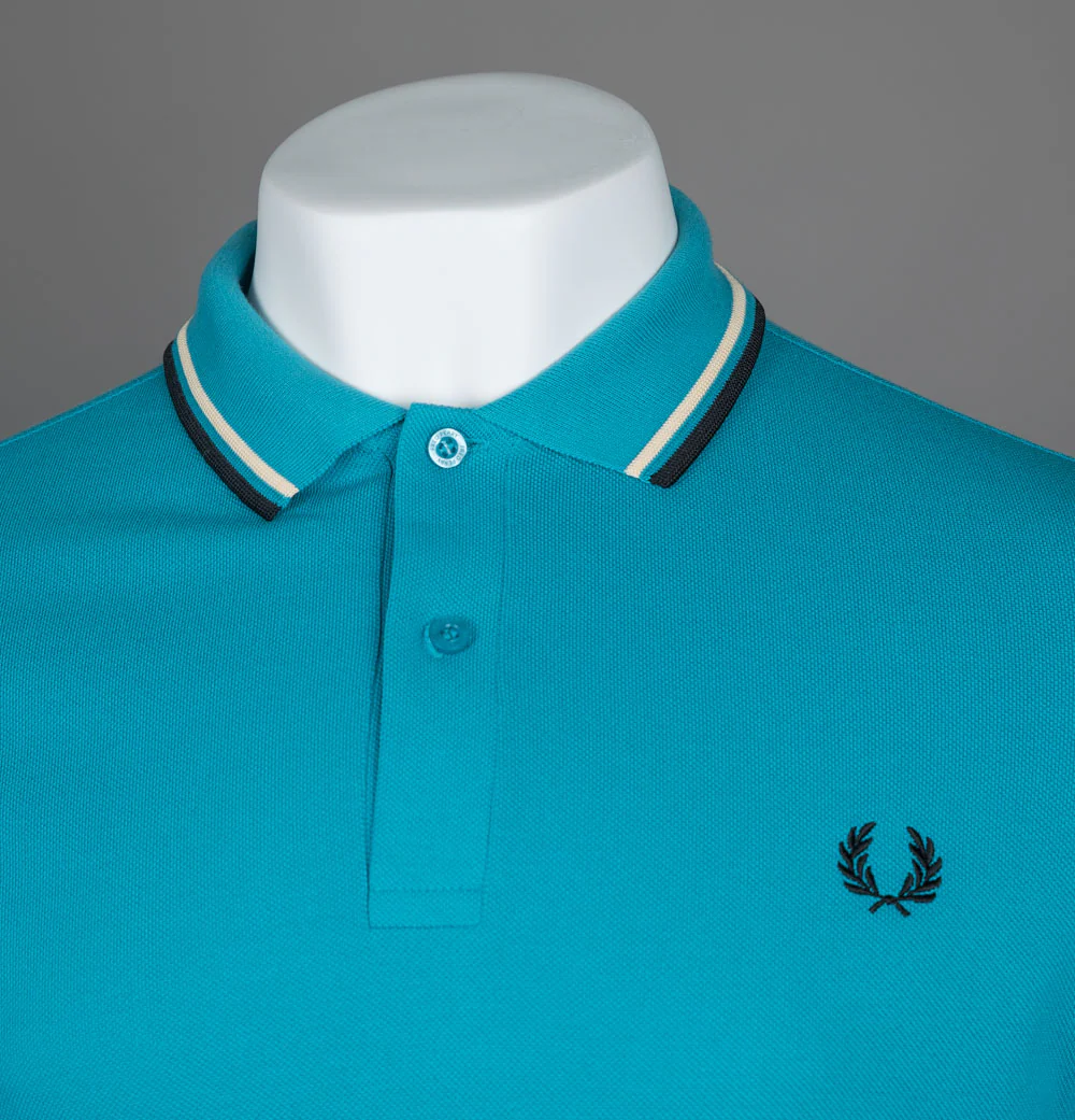 Fred Perry M3600 Polo Shirt Cyber Blue/Ice Cream/Black - Image 3