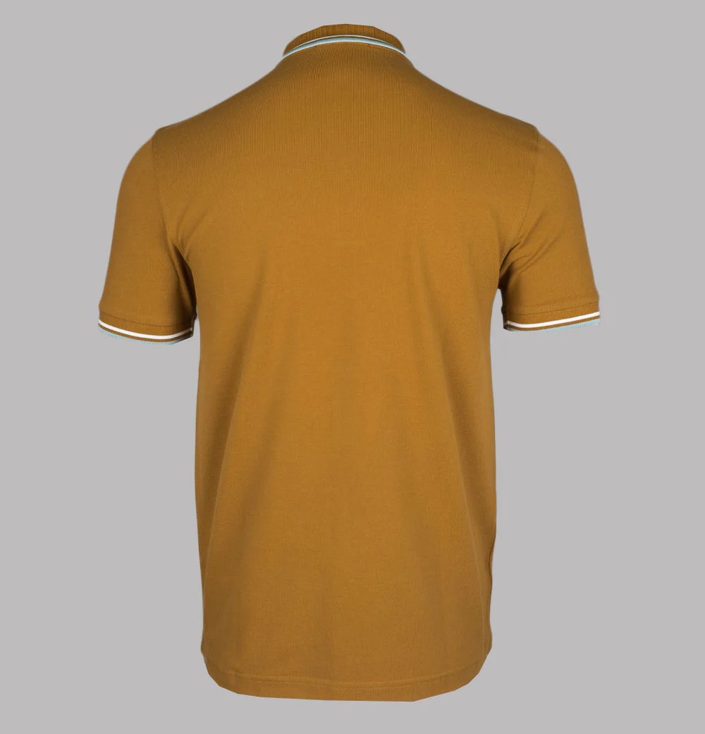 Fred Perry M3600 Polo Shirt Dark Caramel/Snow White/Silver Blue - Image 2