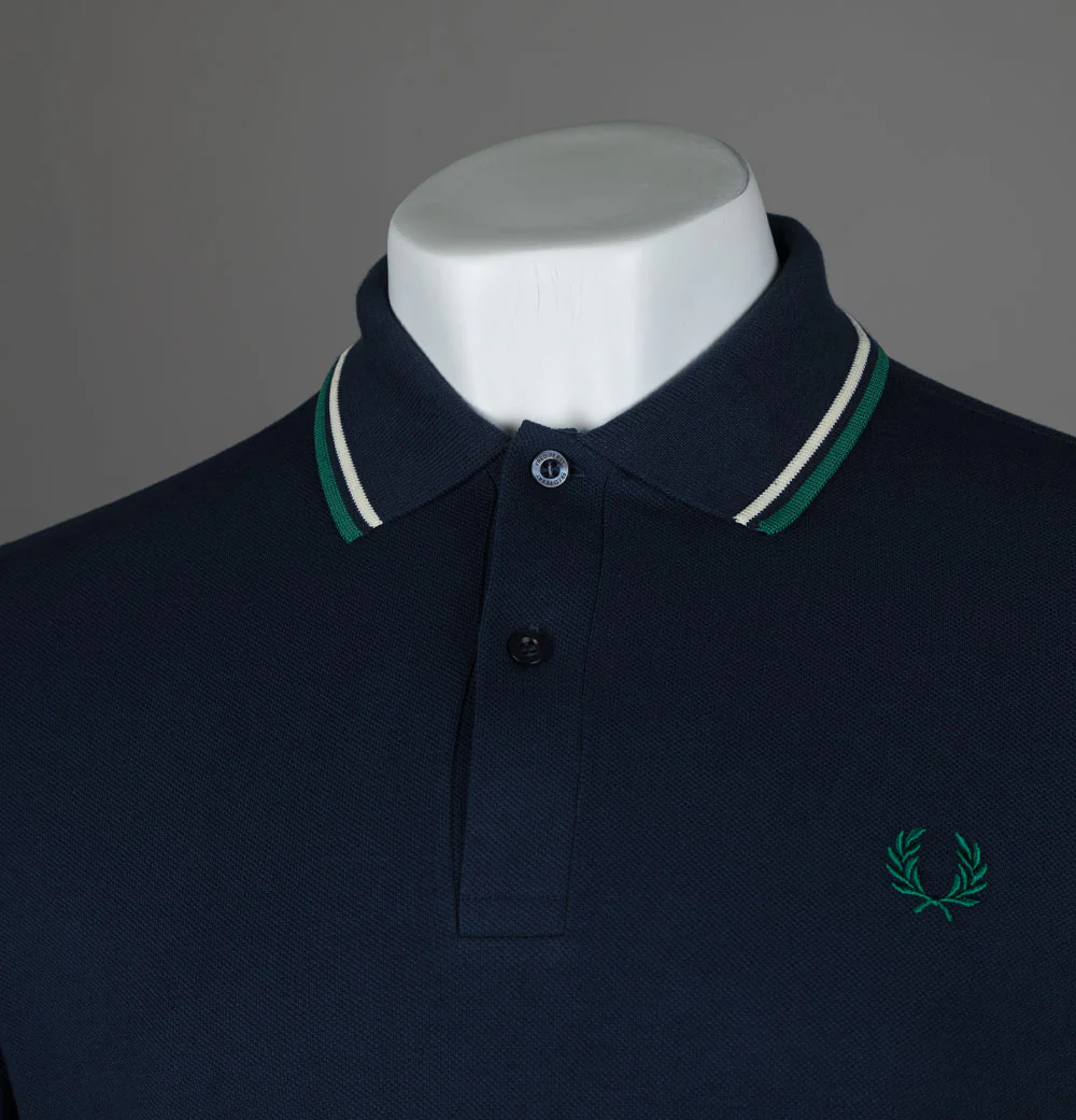 Fred Perry M3600 Polo Shirt Dark Carbon/Light Ecru/Label Green - Image 3