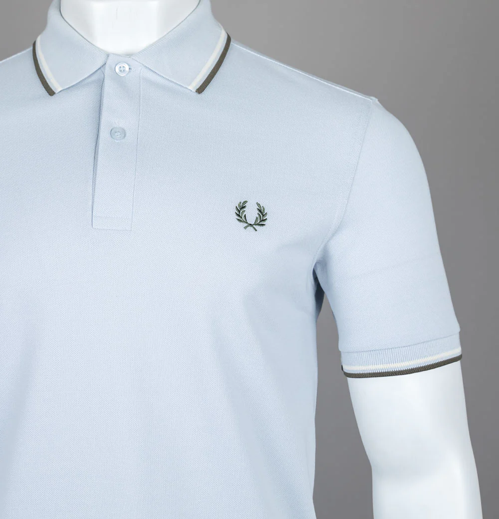 Fred Perry M3600 Polo Shirt Dusky Blue/Ecru/Laurel Wreath Green - Image 3