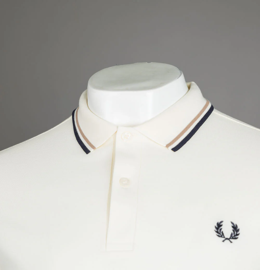 Fred Perry M3600 Polo Shirt Ecru/Warm Stone/Navy - Image 3