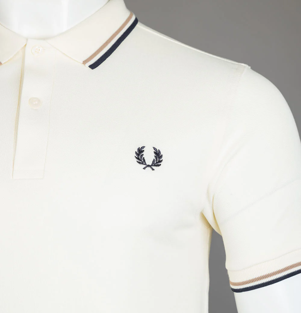 Fred Perry M3600 Polo Shirt Ecru/Warm Stone/Navy - Image 4