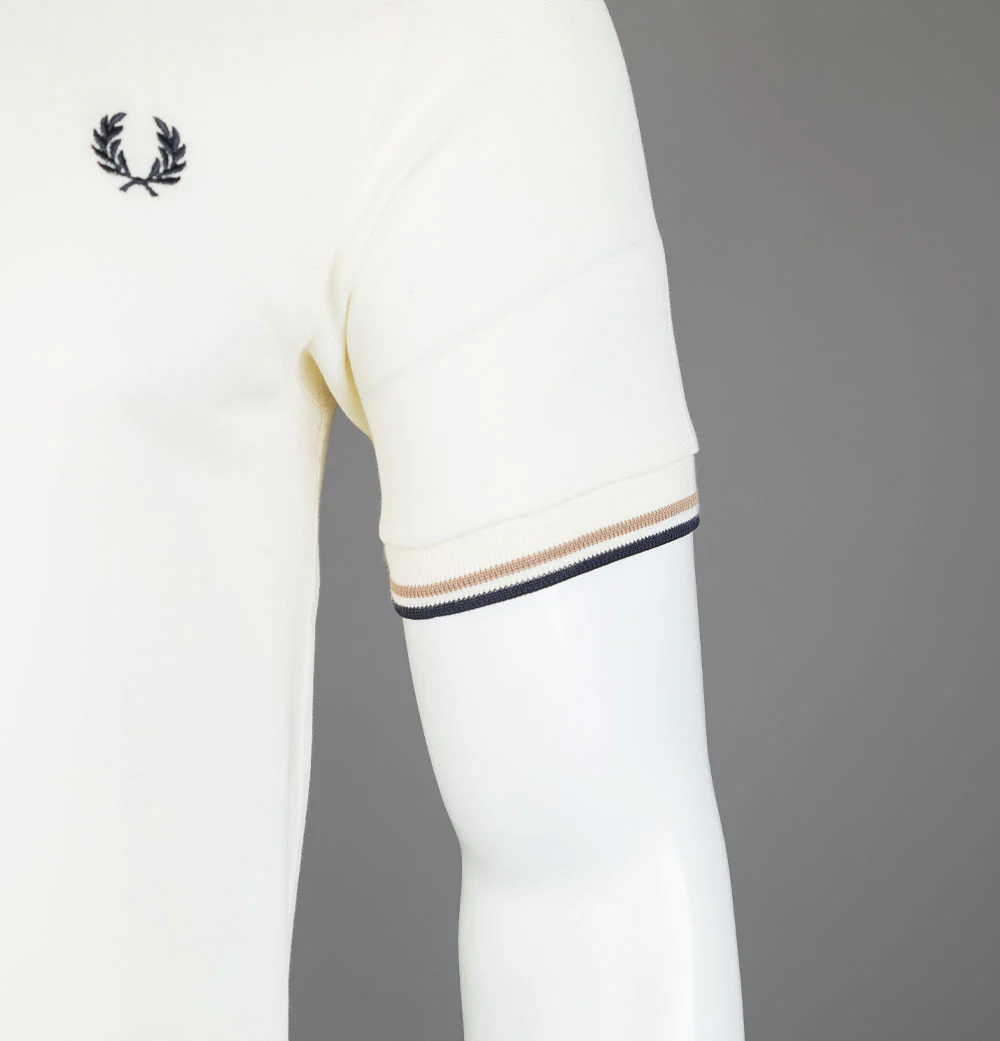 Fred Perry M3600 Polo Shirt Ecru/Warm Stone/Navy - Image 5