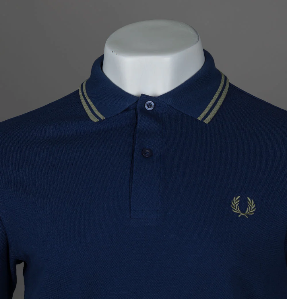 Fred Perry M3600 Polo Shirt French Navy/Olive Mint - Image 3