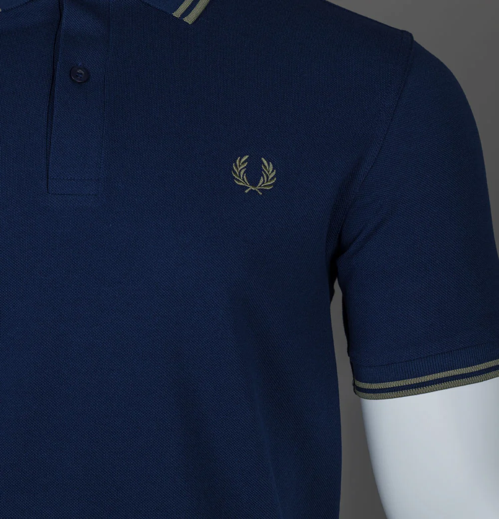 Fred Perry M3600 Polo Shirt French Navy/Olive Mint - Image 4