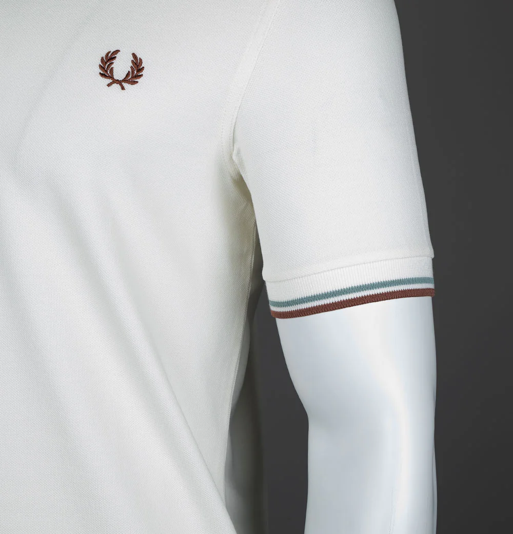 Fred Perry M3600 Polo Shirt Light Ecru/Silver Blue/Cinnamon - Image 4