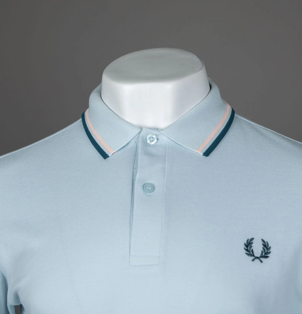 Fred Perry M3600 Polo Shirt Light Ice/Peach/Petrol Blue - Image 3