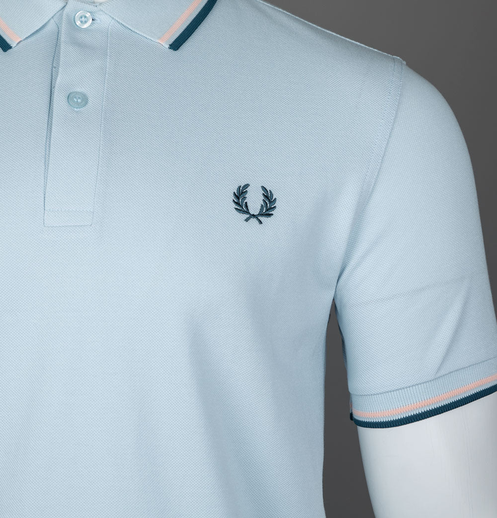 Fred Perry M3600 Polo Shirt Light Ice/Peach/Petrol Blue - Image 4