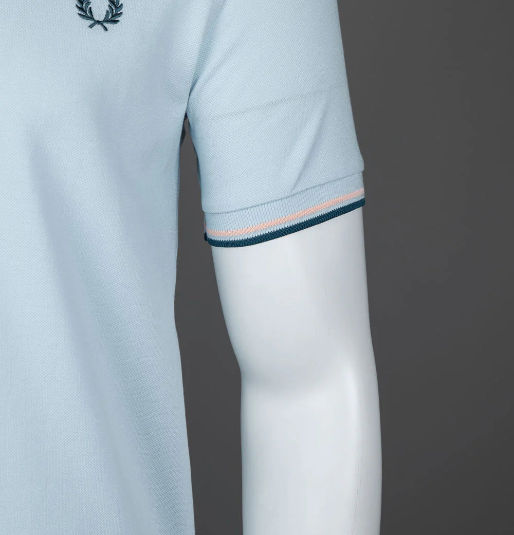 Fred Perry M3600 Polo Shirt Light Ice/Peach/Petrol Blue - Image 5
