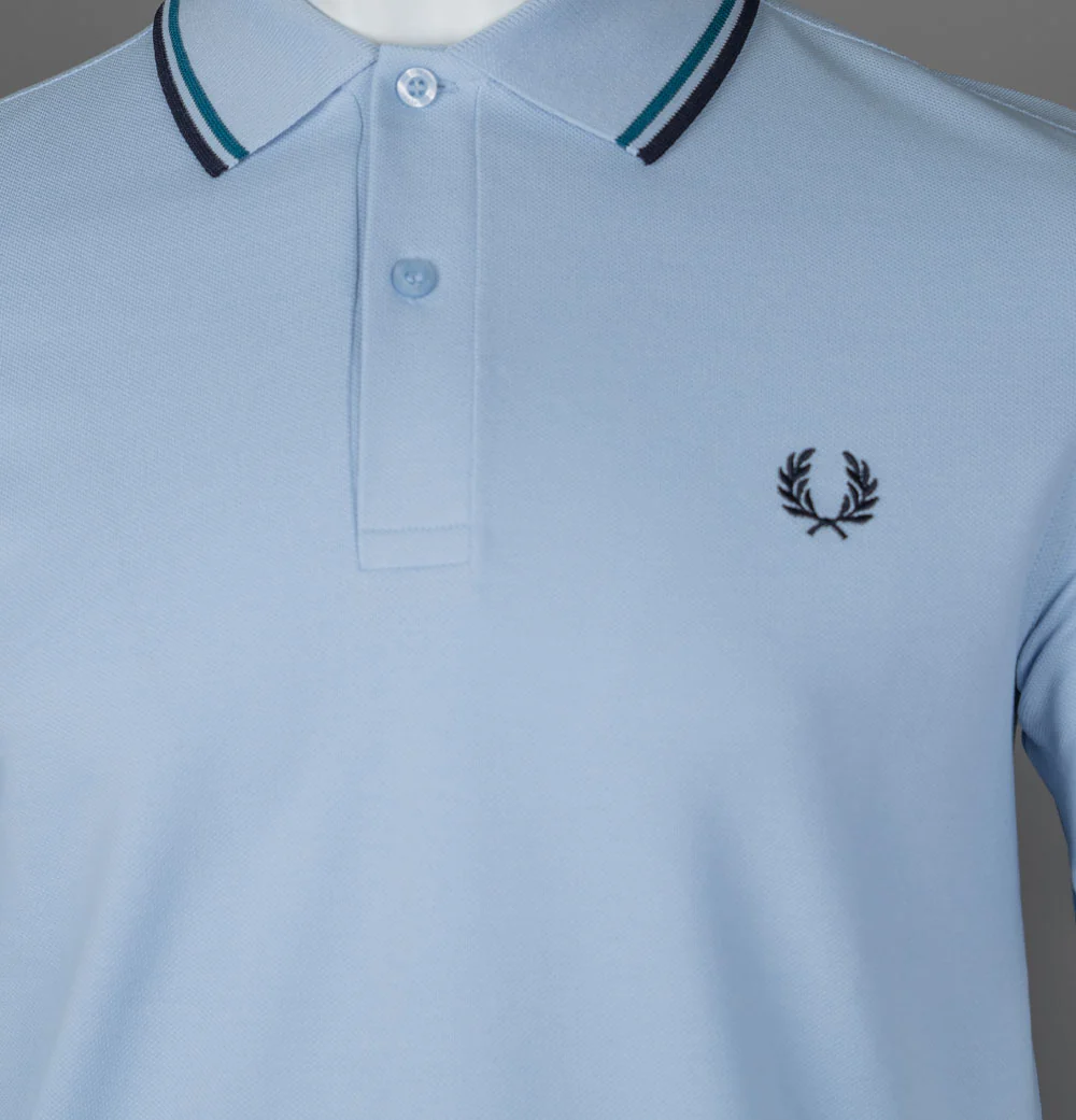 Fred Perry M3600 Polo Shirt Light Smoke/Petrol Blue/Navy - Image 3