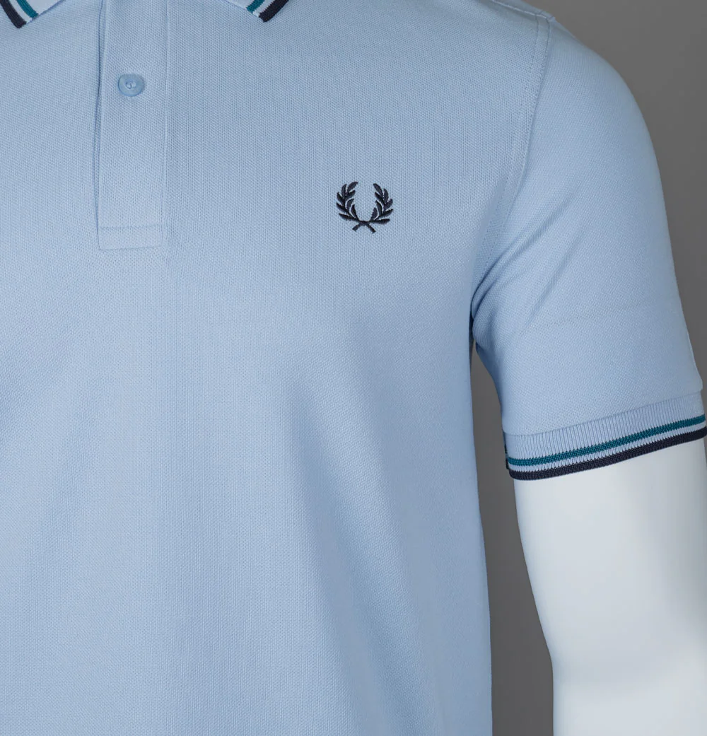 Fred Perry M3600 Polo Shirt Light Smoke/Petrol Blue/Navy - Image 4