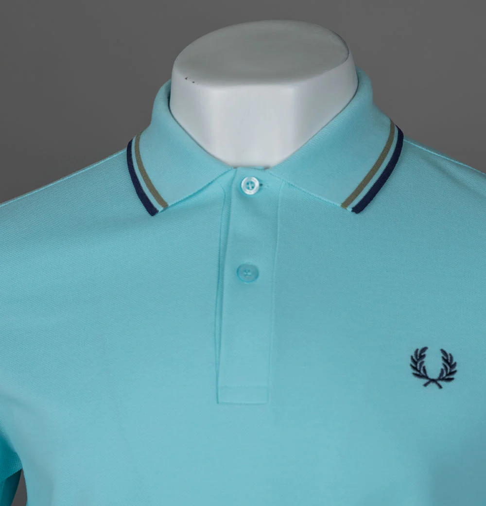 Fred Perry M3600 Polo Shirt Mint Blue/Olive Mint/French Navy - Image 3
