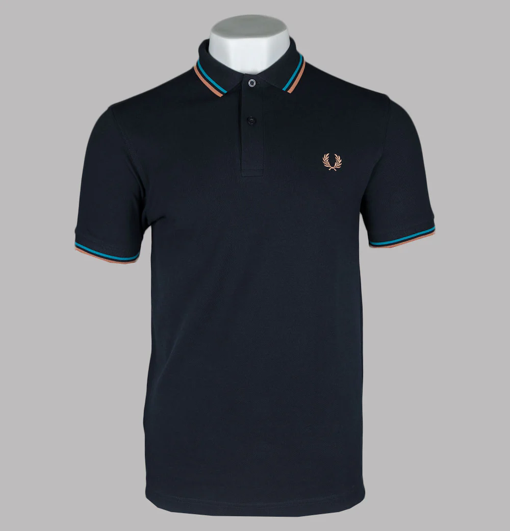 Fred Perry M3600 Polo Shirt Navy/Cyber Blue/Light Rust