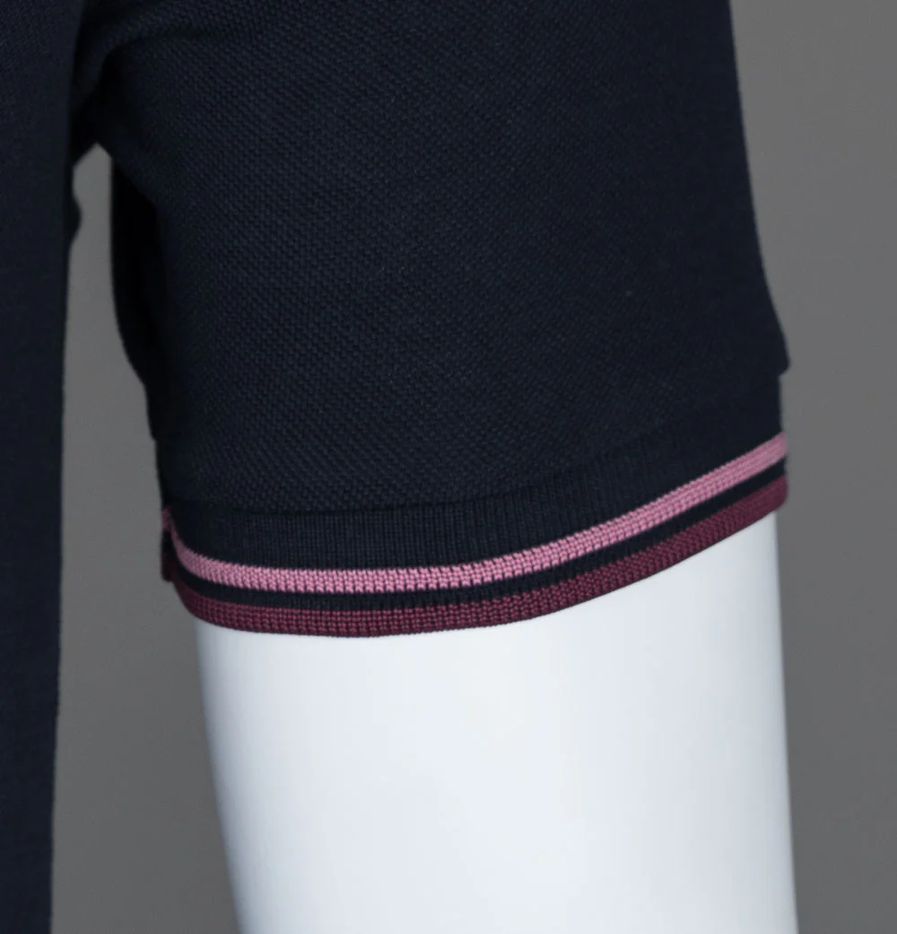 Fred Perry M3600 Polo Shirt Navy/Dusty Rose Pink/Oxblood - Image 5
