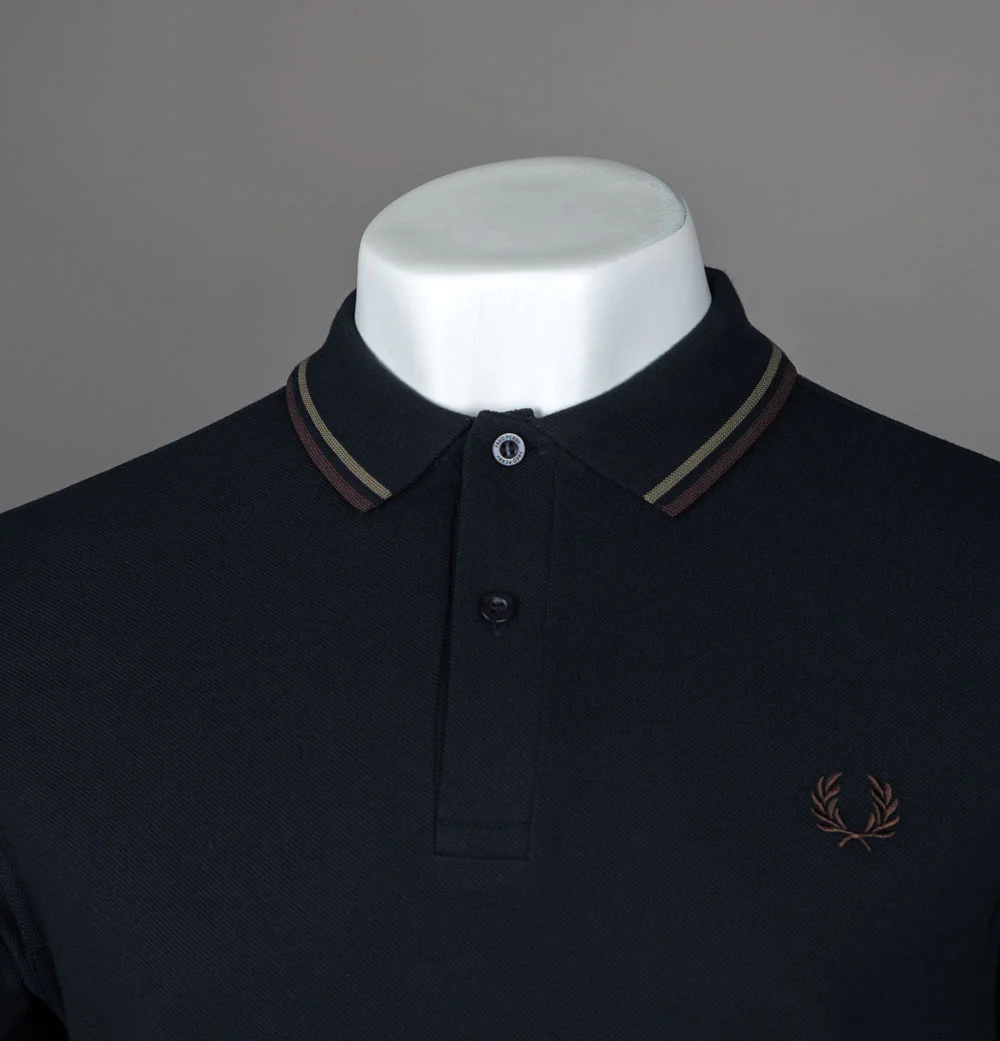 Fred Perry M3600 Polo Shirt Navy/Laurel Wreath Green/Brick - Image 3