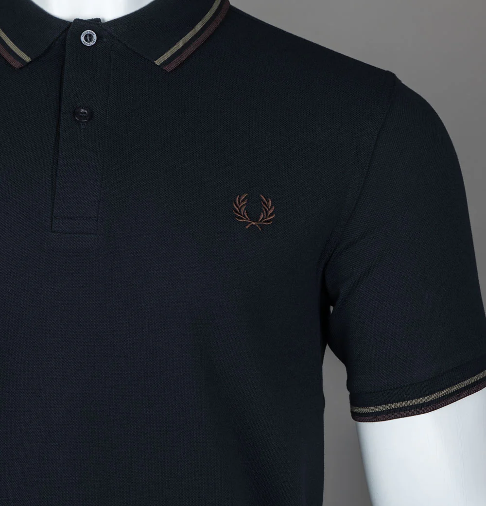 Fred Perry M3600 Polo Shirt Navy/Laurel Wreath Green/Brick - Image 4