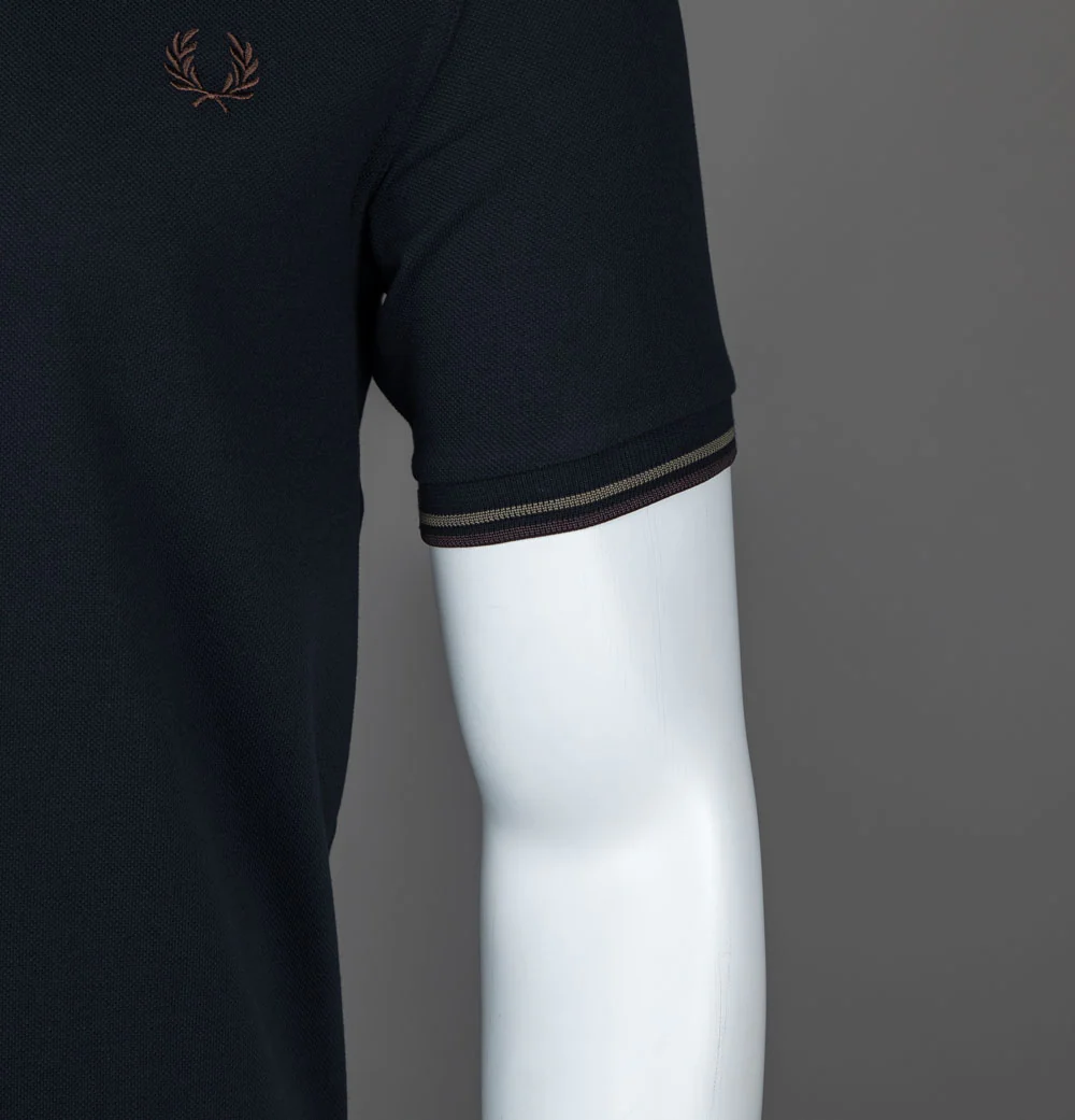 Fred Perry M3600 Polo Shirt Navy/Laurel Wreath Green/Brick - Image 5