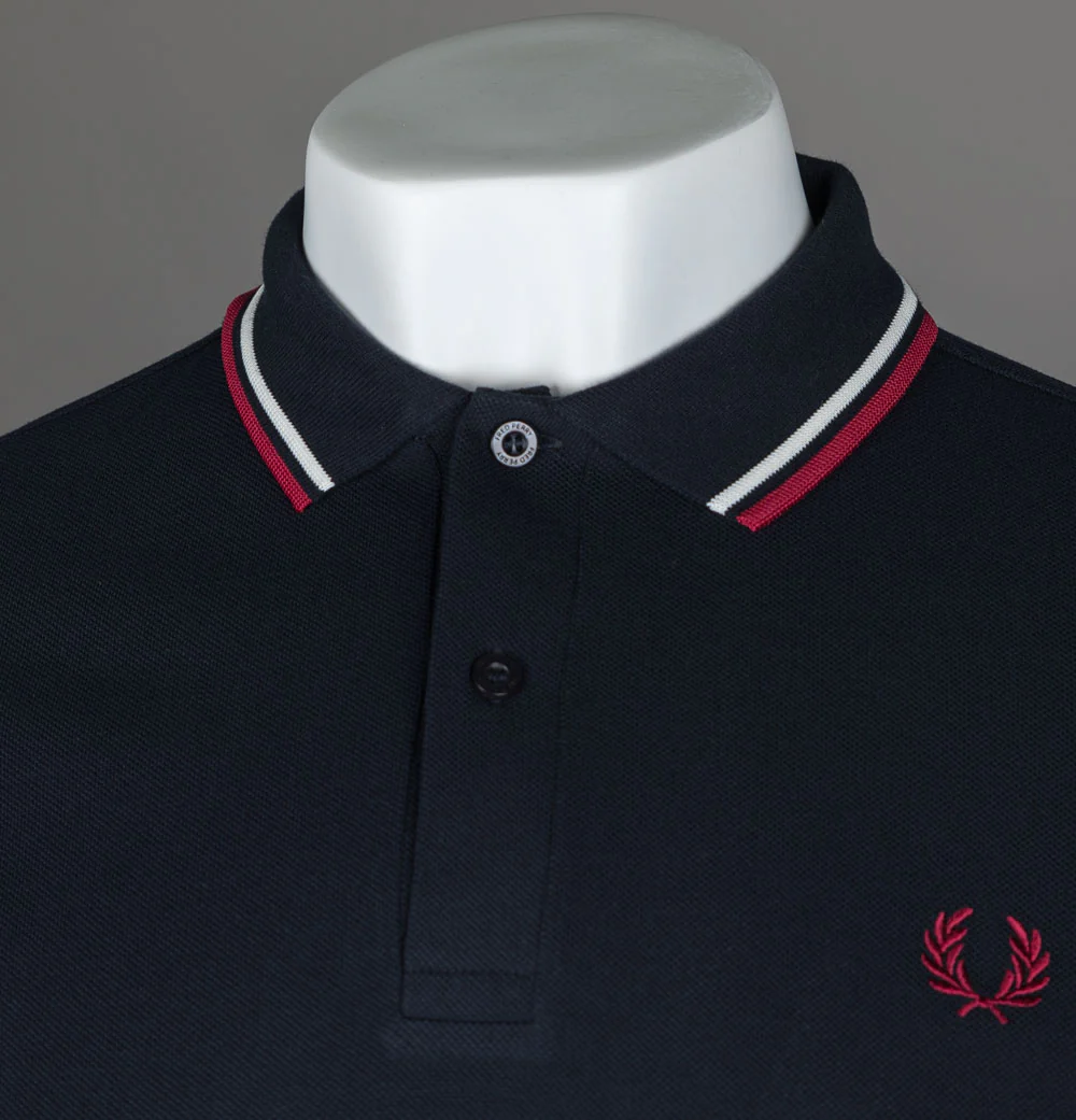 Fred Perry M3600 Polo Shirt Navy/Snow White/Burnt Red - Image 3