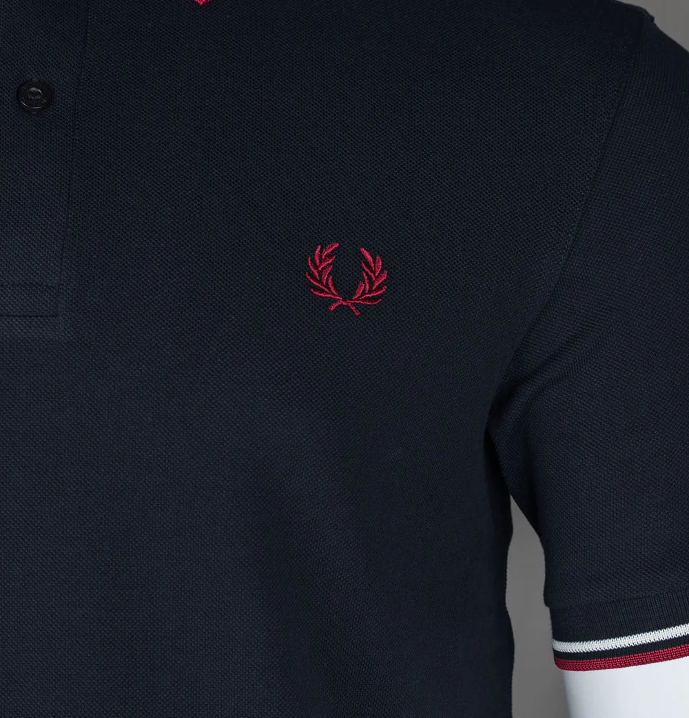 Fred Perry M3600 Polo Shirt Navy/Snow White/Burnt Red - Image 4
