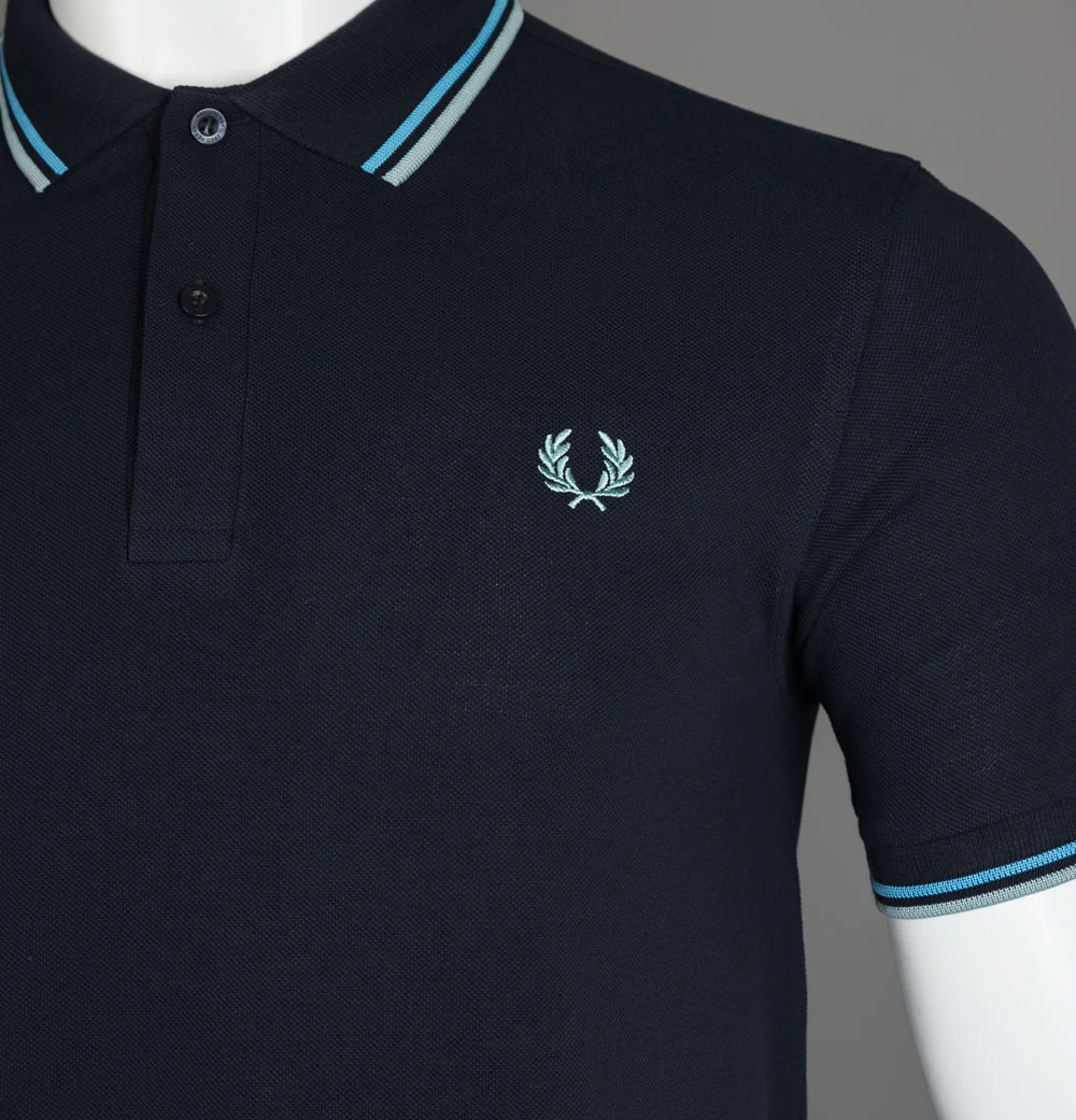 Fred Perry M3600 Polo Shirt Navy/Soft Blue/Silver Blue - Image 4