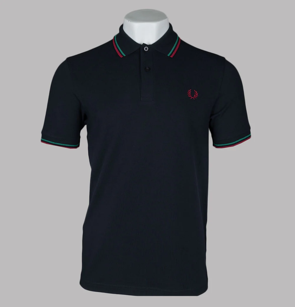 Fred Perry M3600 Polo Shirt Navy/Sport Green/Burnt Red