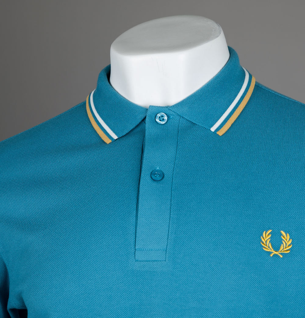 Fred Perry M3600 Polo Shirt Ocean/Snow White/Honeycomb - Image 3