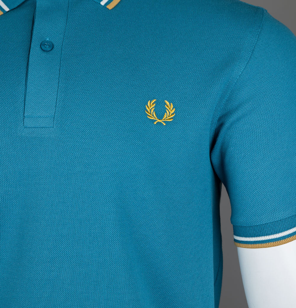 Fred Perry M3600 Polo Shirt Ocean/Snow White/Honeycomb - Image 4