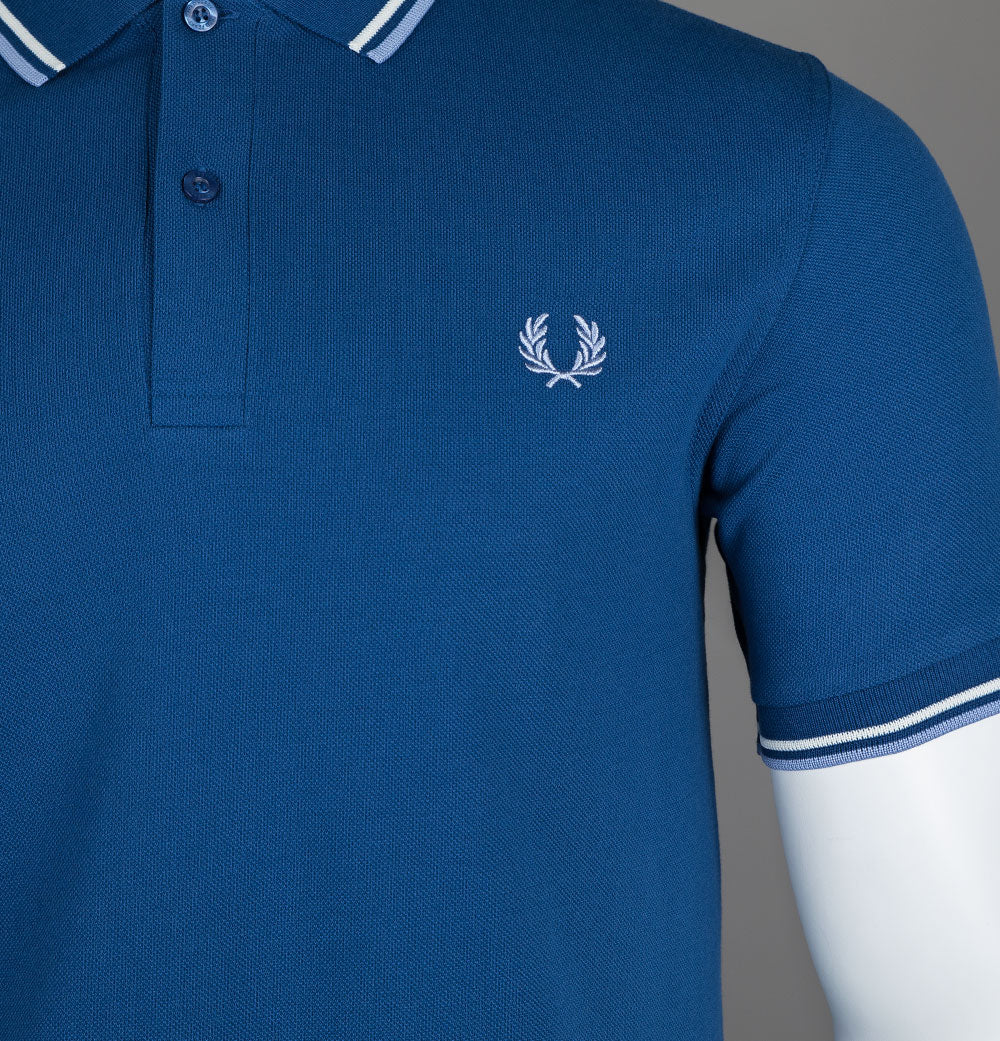 Fred Perry M3600 Polo Shirt Shaded Cobalt/Snow White/Light Smoke - Image 4