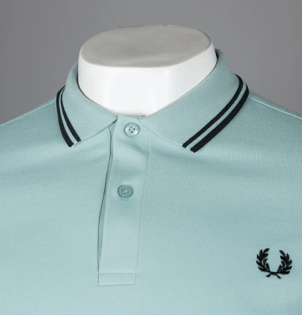 Fred Perry M3600 Polo Shirt Silver Blue/Black - Image 3
