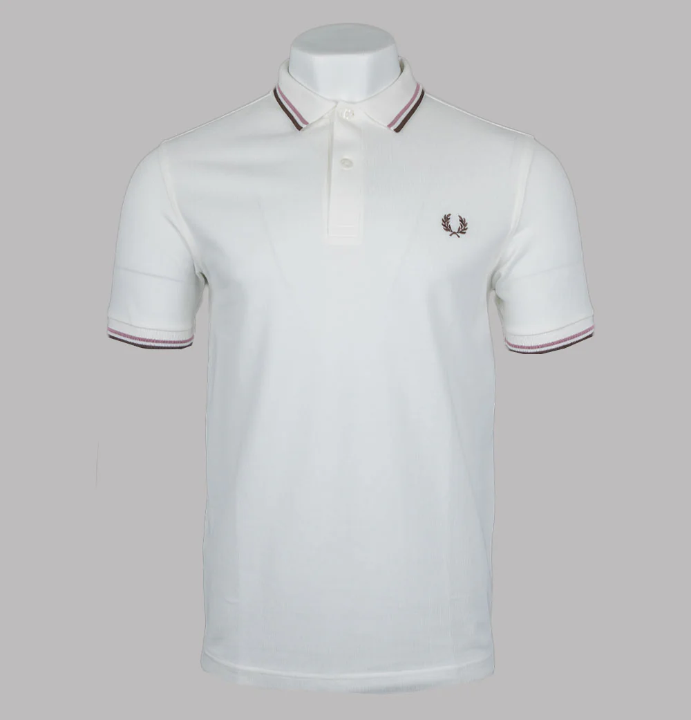 Fred Perry M3600 Polo Shirt Snow White/Deep Pink/Burnt Tobacco