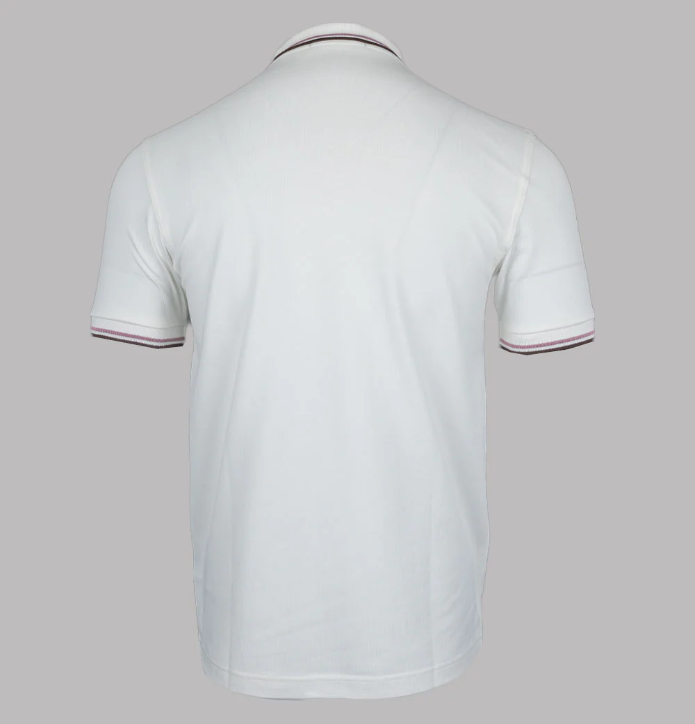 Fred Perry M3600 Polo Shirt Snow White/Deep Pink/Burnt Tobacco - Image 2