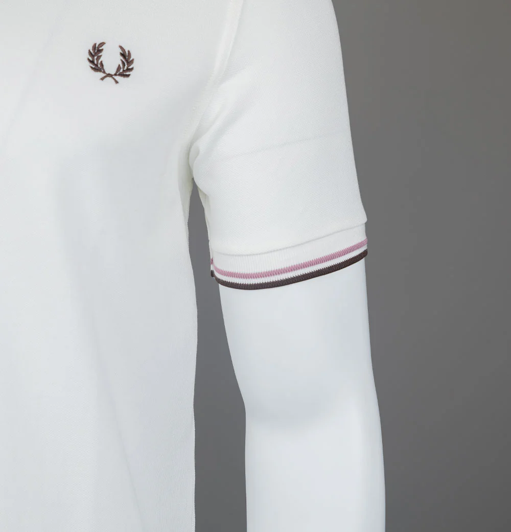 Fred Perry M3600 Polo Shirt Snow White/Deep Pink/Burnt Tobacco - Image 5