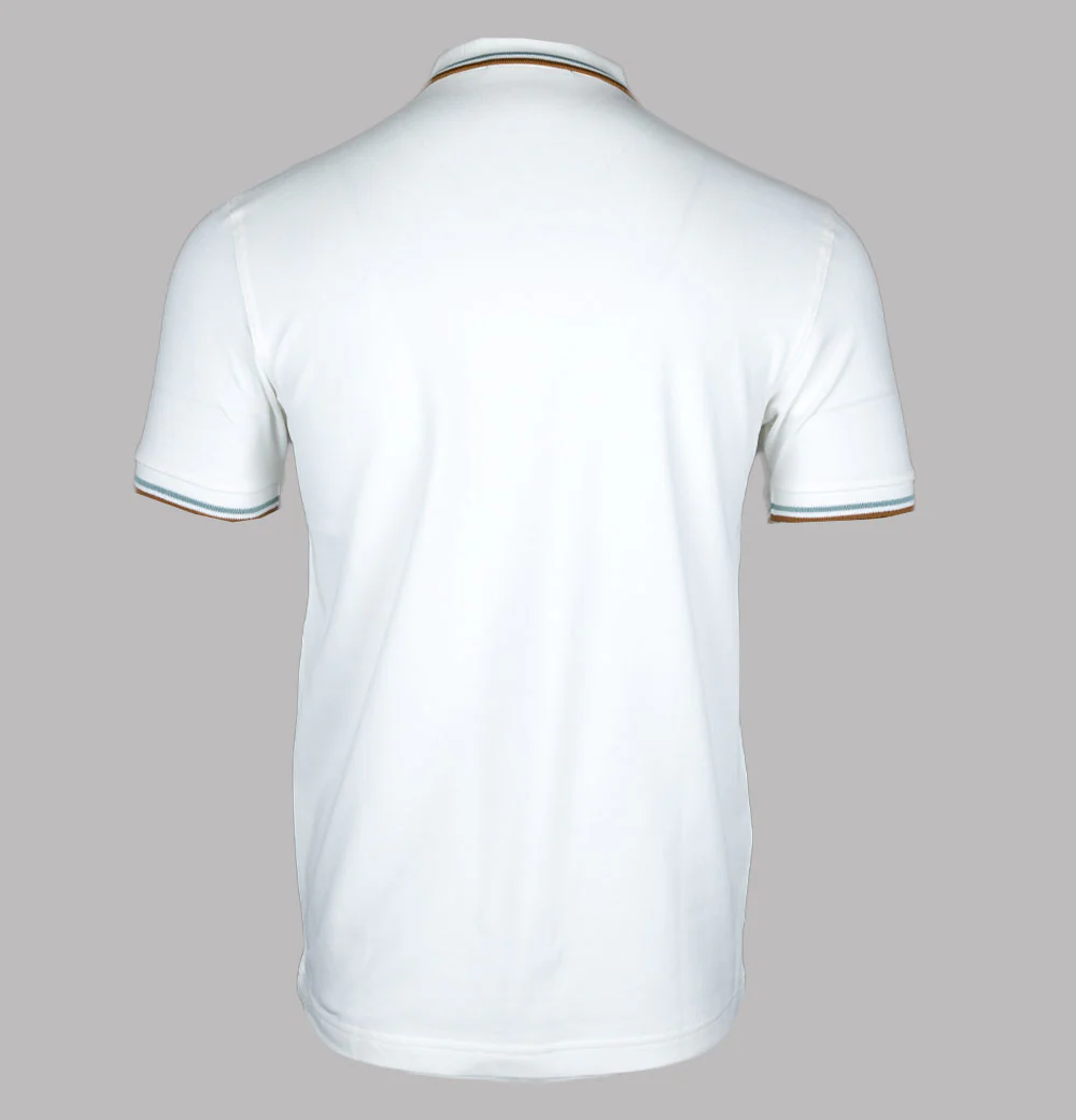 Fred Perry M3600 Polo Shirt Snow White/Silver Blue/Dark Caramel - Image 2