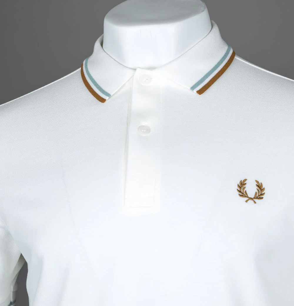 Fred Perry M3600 Polo Shirt Snow White/Silver Blue/Dark Caramel - Image 3