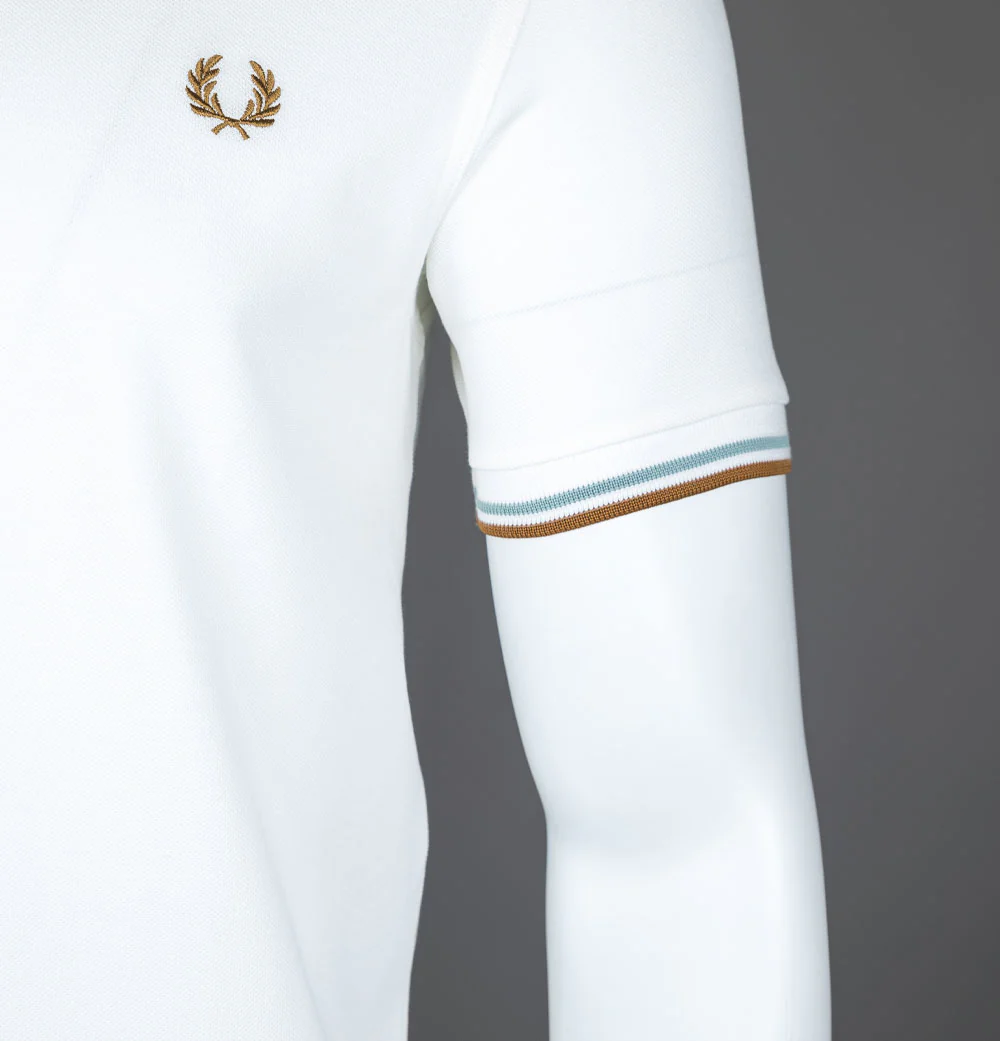 Fred Perry M3600 Polo Shirt Snow White/Silver Blue/Dark Caramel - Image 5