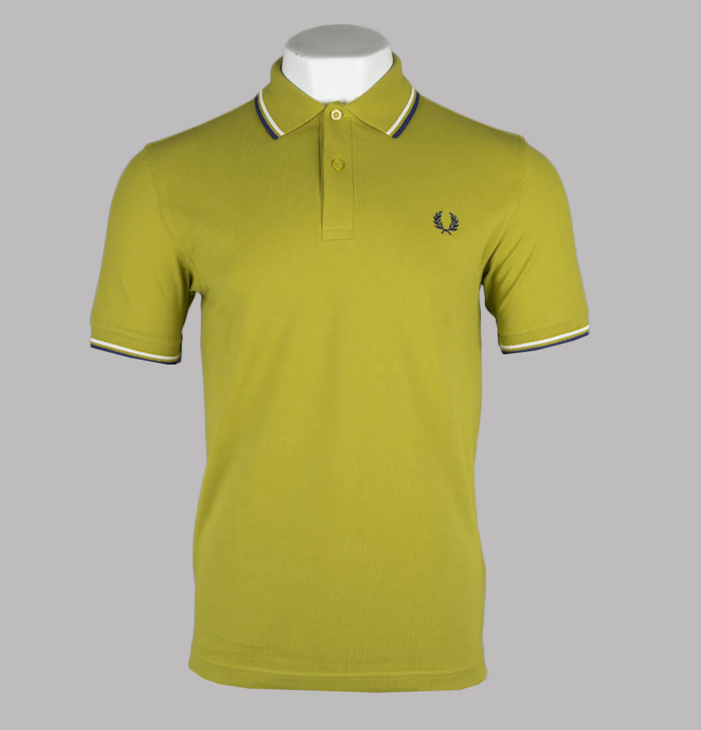 Fred Perry M3600 Polo Shirt Tennis Ball Yellow/Ecru/French Navy