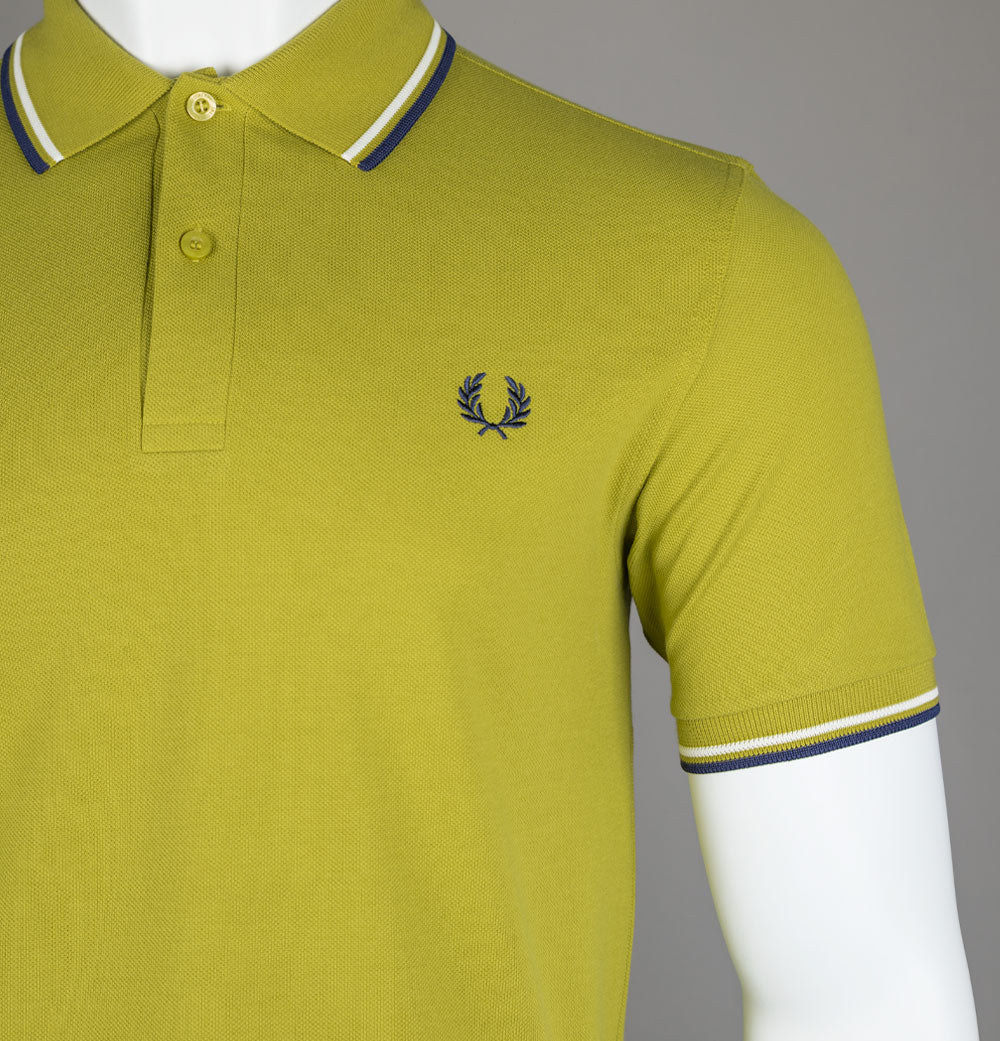 Fred Perry M3600 Polo Shirt Tennis Ball Yellow/Ecru/French Navy - Image 3