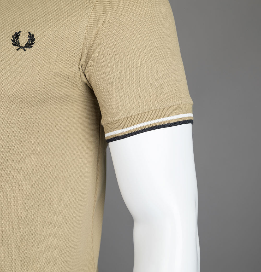 Fred Perry M3600 Polo Shirt Warm Stone/Snow White/Black - Image 5