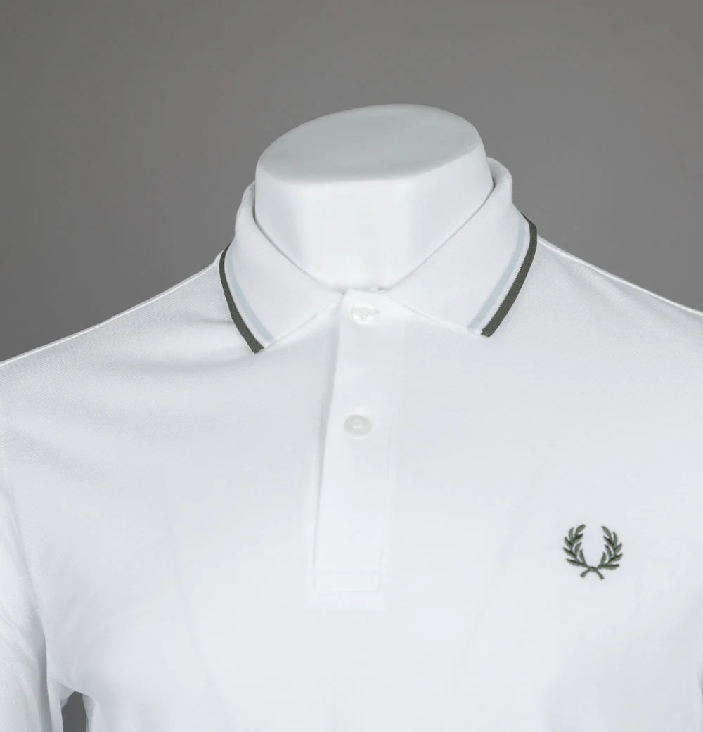 Fred Perry M3600 Polo Shirt White/Light Ice/Green - Image 3