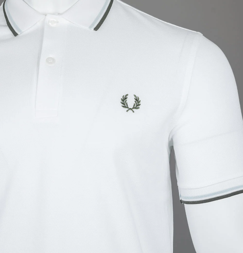 Fred Perry M3600 Polo Shirt White/Light Ice/Green - Image 4