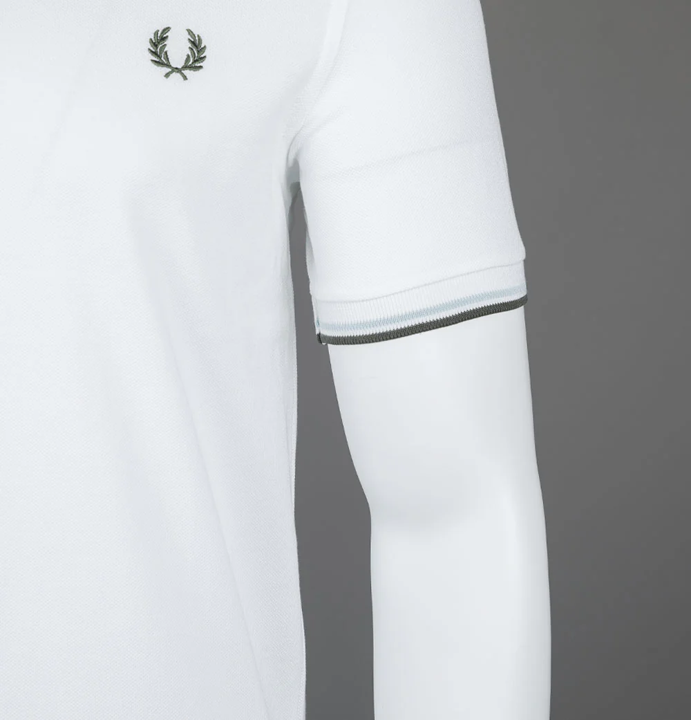Fred Perry M3600 Polo Shirt White/Light Ice/Green - Image 5