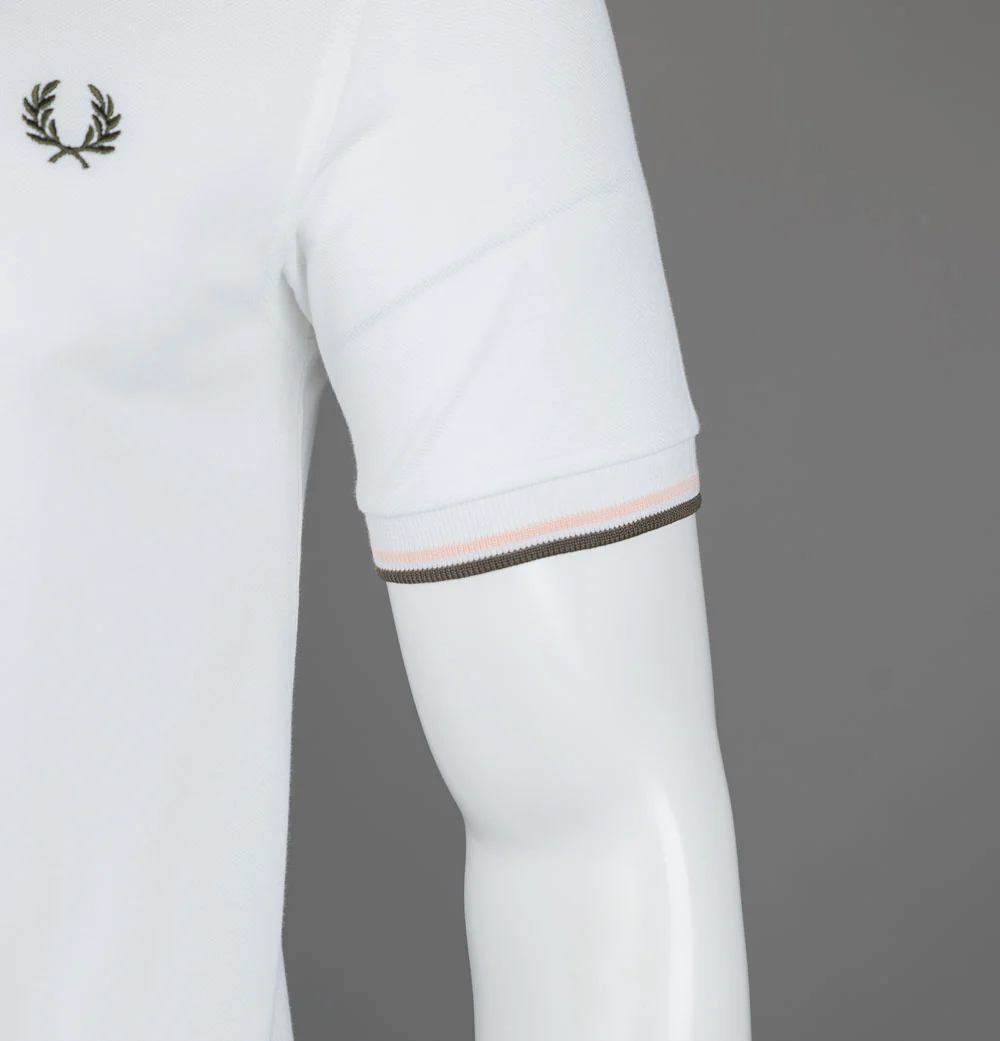 Fred Perry M3600 Polo Shirt White/Peach/Uniform Green - Image 5
