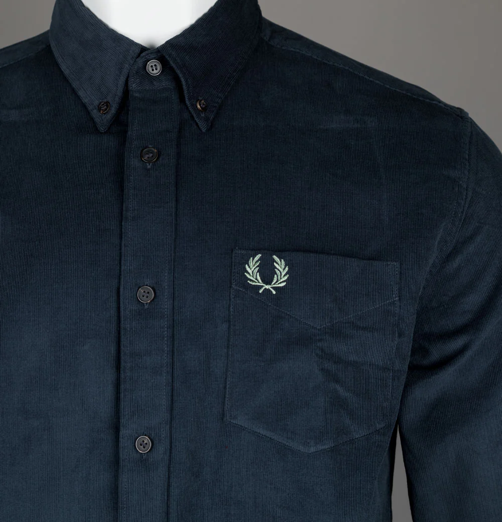 Fred Perry Needle Cord Shirt Dark Airforce - Image 3