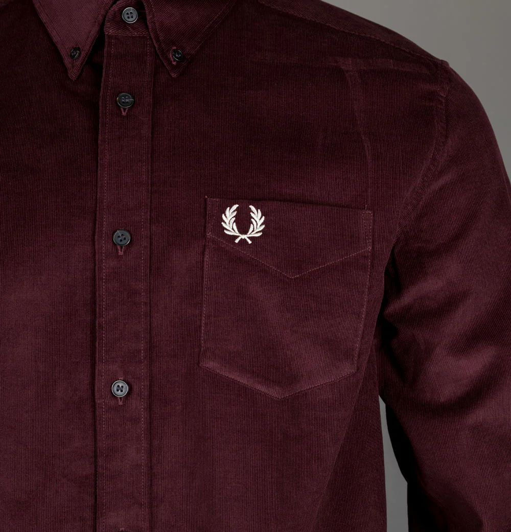 Fred Perry Needle Cord Shirt Oxblood - Image 3